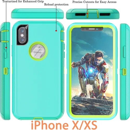 Vista 3 de YmhxcY Funda para iPhone X, iPhone Xs, a prueba de golpes, a prueba de caídas, a prueba de polvo, 3 capas, duradera, funda de teléfono de protección