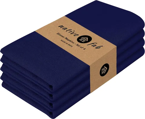 Vista 63 de Native Fab Servilletas de tela azul, paquete de 4, 100% algodón, 17 x 17 pulgadas, resistentes, textura suave, secado rápido, ideales