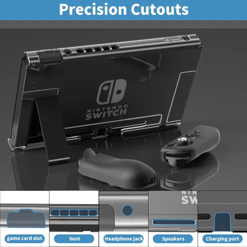 Vista 3 de Funda para Switch con funda ergonómica de TPU JoyCon, carcasa trasera de PC transparente para Nintendo Switch 2017, funda protectora