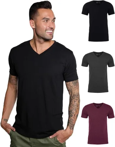 Vista 10 de Camiseta de manga corta con cuello en V para hombre, de algodón suave Sin marca - Blanco