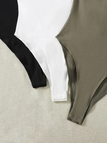 Vista 5 de Milumia Conjunto de 3 mamelucos sin mangas para mujer, cuello redondo, ajustados