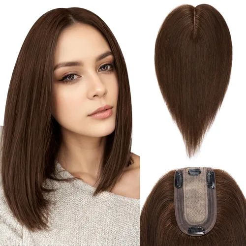 Vista 25 de Benehair Peluca de cabello con clip con flequillo, peluca secreta de cabello 100% humano, postizo superior con flecos, peluca de repuesto