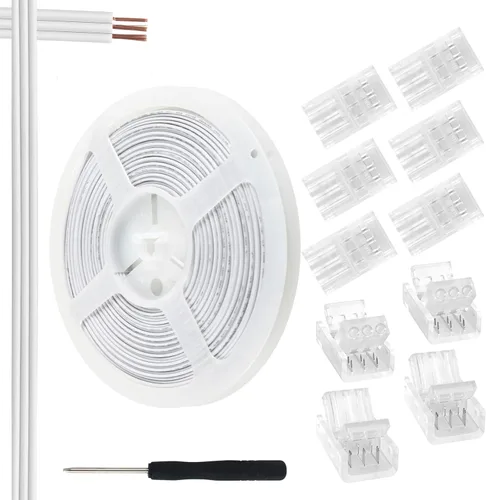 Vista 13 de RGBZONE 10 piezas de 2 pines de 8 mm de tira LED a conectores de cable y 10 m/32.8 pies de cable de extensión de 2 pines para tiras de luces LED