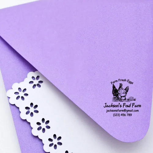 Vista 4 de Hen Stamp Farm Fresh Eggs Design Business Stamper Ronda Personalizada Sellos de goma autoentintados