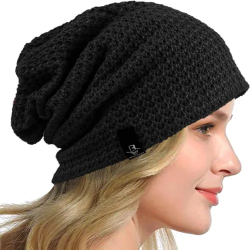 Vista 5 de Gorro holgado para mujer, boina de punto, gorra de calavera holgada para invierno y verano, B08w Azul/Amarillo/Púrpura