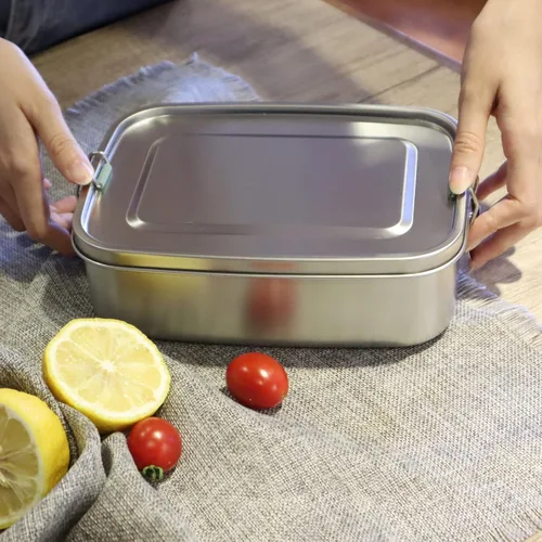 Vista 6 de Arora Lonchera Bento de acero inoxidable – 27.1 fl oz con divisor, 2 compartimentos, recipiente de alimentos ecológico y reciclable, a prueba