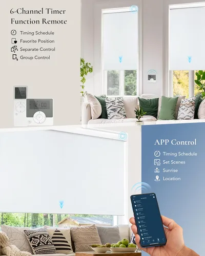 Vista 4 de Persianas motorizadas compatibles con Alexa Google Custom a 115 pulgadas de ancho, 100% opacas, persianas enrollables automáticas para ventana