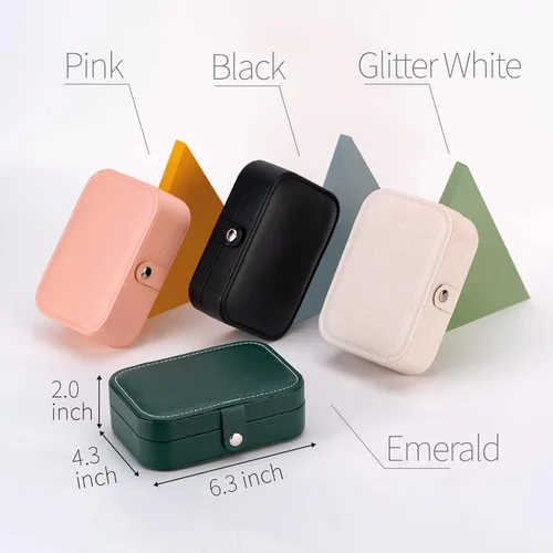 Vista 6 de Smileshe Joyero, estuche de viaje portátil pequeño de piel sintética, organizador de 2 capas, cajas de almacenamiento para anillos, aretes