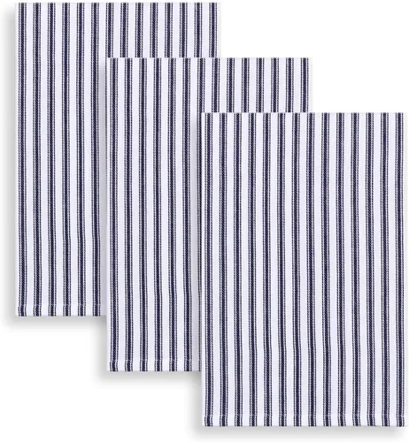 Vista 8 de Juego de 3 toallas de cocina de rayas blancas y negras de 18 x 28 pulgadas, 100% algodón tejido