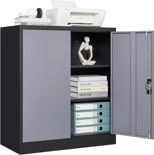Vista 8 de Armario de almacenamiento de metal con 2 puertas, gabinete de almacenamiento de acero con cerradura con 2 puertas y estantes ajustables, gabinete