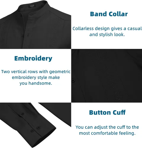 Vista 5 de COOFANDY Camisas casuales de lino para hombre, camisa de playa de manga larga con botones