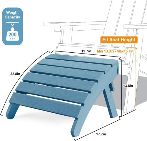 Vista 6 de MXIMU Taburete otomano plegable Adirondack para exteriores: Taburete de plástico HIPS para patio, fácil montaje, reposapiés para todo tipo de clima