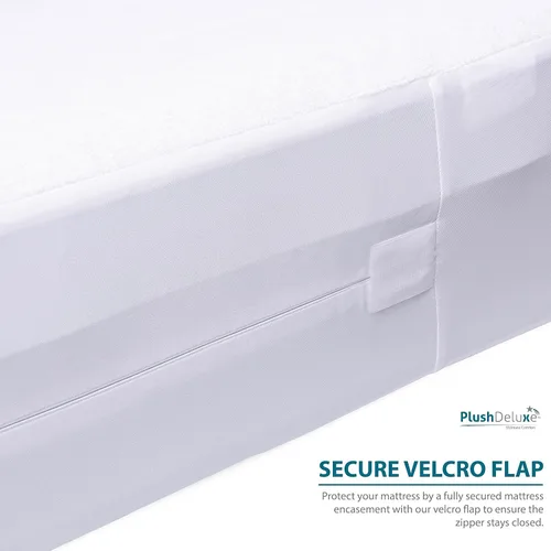 Vista 6 de Funda de colchón PlushDeluxe Premium 100% impermeable, hipoalergénica, sin vinilo, superficie de algodón con bucles suave y transpirable.