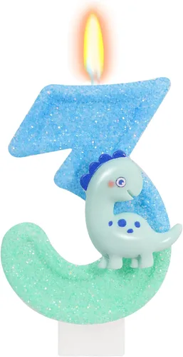 Vista 9 de Vela de dinosaurio azul número 1 para decoración de cumpleaños