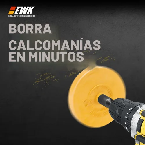 Vista 6 de EWK Rueda de goma para borrar, 2 unidades, para taladro, ideal para adhesivos, rayas y eliminación de calcomanías
