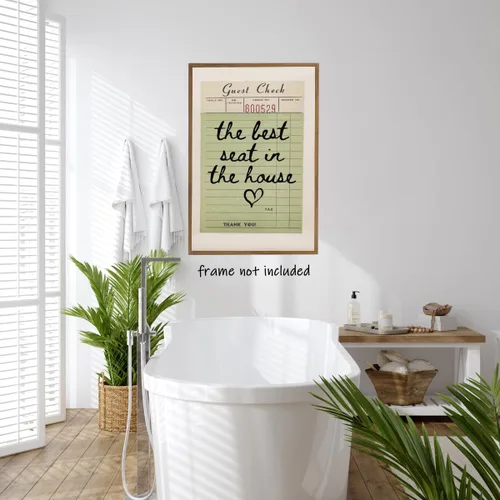 Vista 6 de Funky - Póster de baño con texto en inglés "The Best Seat In The House" (El mejor asiento de la casa), decoración de pared de baño verde, arte