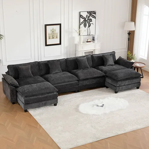 Vista 201 de Sofá seccional modular verde de 111.5", sofás seccionales grandes de 3 plazas para sala de estar, sofá nube oversized de tela chenille con otomana