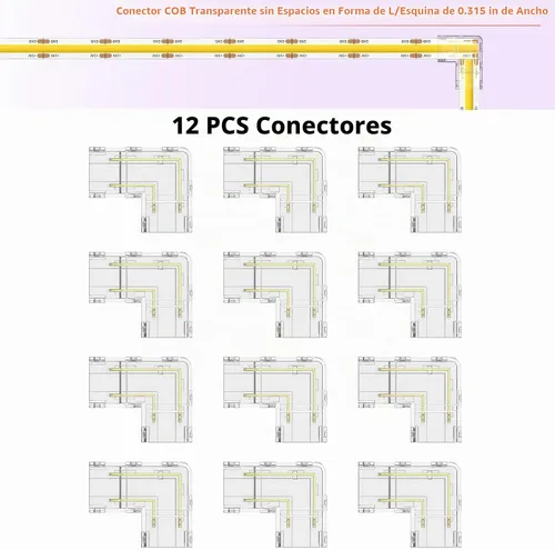 Vista 2 de MIWISE Kit de conectores de 8mm para tira de luces LED COB de 2 pines, 12 piezas de conectores sin espacio en forma de L/esquina, conectores