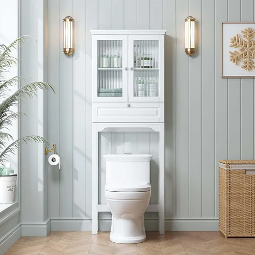 Vista 5 de Spirich Over the Toilet Storage Cabinet with Moru Glass Doors, White