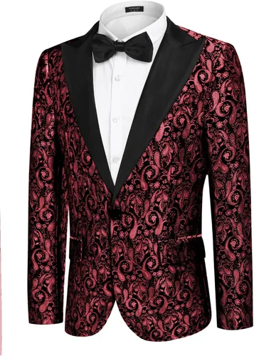 Vista 2 de COOFANDY Chaqueta de Traje de Esmoquin Floral para Hombre de Un Botón Blazer Brillante de Lujo para Cena Fiesta Graduación Boda
