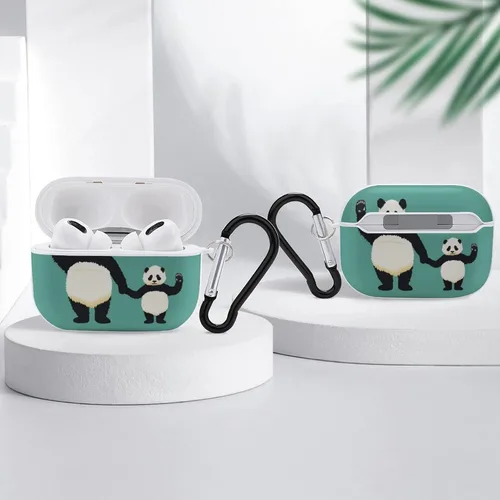 Vista 4 de Funda para Airpods Pro con estampado de pandas con llavero de protección completa, duradera, a prueba de golpes, funda rígida de PC para Apple