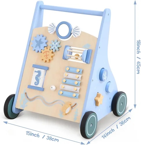 Vista 4 de Beright Caminante de madera para bebés con ruedas Montessori Walker, centro de múltiples actividades, desarrolla habilidades motoras y estimula