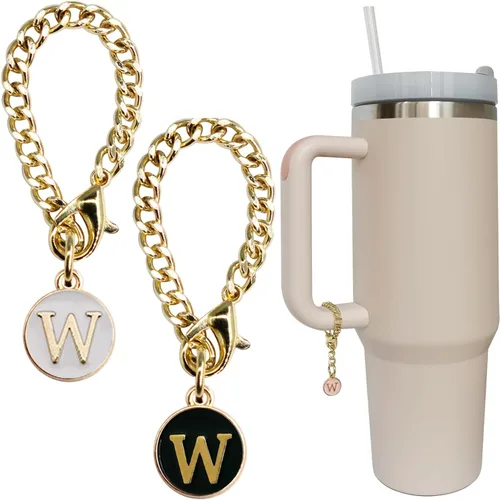 Vista 26 de Accesorios de dije de letra para vaso Stanley, 2 unidades, identificación con inicial de nombre, personalizable, para vaso Stanley