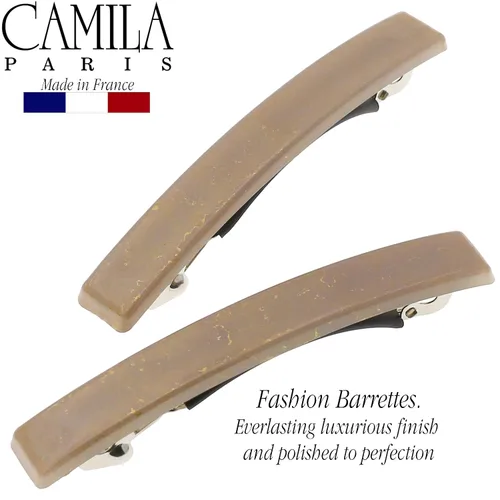 Vista 4 de Camila Paris CP3074 - Pinzas de pelo francés para niñas, juego de 2 pinzas de metal de goma beige, agarre fuerte, antideslizantes, accesorios