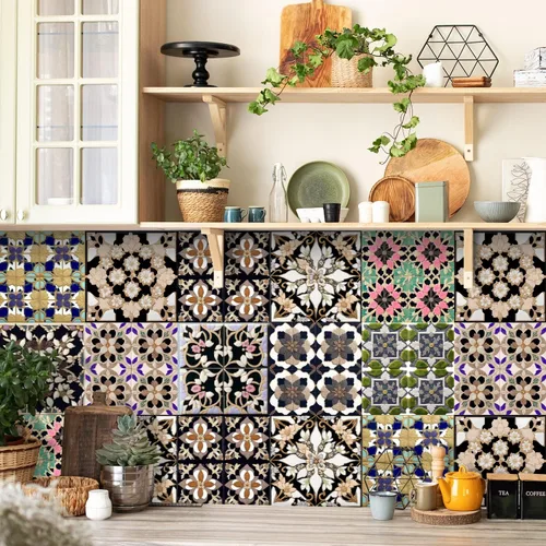 Vista 11 de Alwayspon Adhesivo para azulejos de pared moriscos para despegar y pegar, calcomanías de vinilo autoadhesivas para azulejos de cocina y baño, 4 x 4