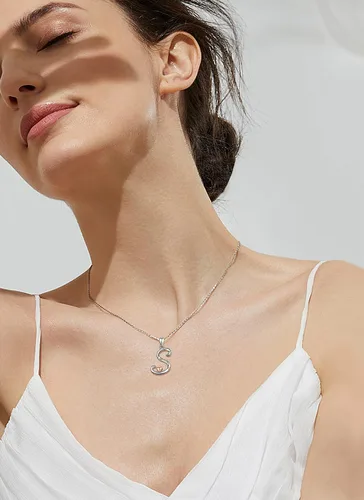 Vista 4 de CELESTIA Collares con iniciales de plata de ley 925, 26 letras con corazón de oro rosa, cadena de 18 pulgadas