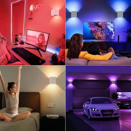 Vista 2 de Luz de Pared LED RGB, Aplique de Pared con Batería de 6000mAh, 16 Colores, Recargable, Control Remoto, Regulable, Magnética, Luz de Pared RGB-1