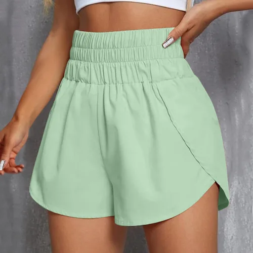 Vista 2 de Shorts for Women Solid Sporty High Waist Sports Women's Shorts Smocked Trousers High Rise Cargo Shorts Pants Green