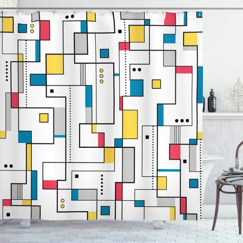 Vista 46 de set de cortina para baño decorativa de tela de poliéster con ganchos