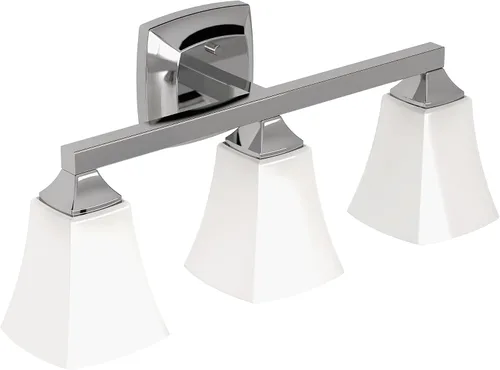 Vista 9 de Moen Voss YB5163ORB - Accesorio de tocador de baño de doble montaje con 3 luces de bronce aceitado con vidrio esmerilado