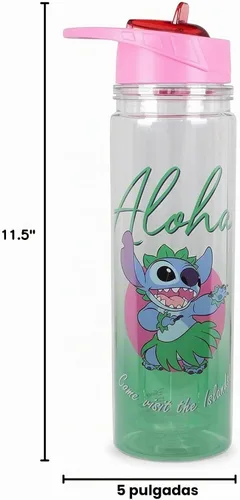 Vista 7 de Silver Buffalo Lilo and Stitch Aloha - Botella de agua Tritan de doble pared Botella de plástico sin BPA con tapa de rosca y tapa abatible