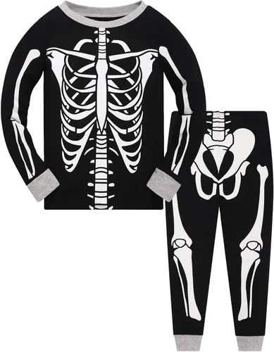Vista 16 de Conjunto de pijama de esqueleto para niños pequeños, ropa de dormir de calabaza para niños, Halloween, 2 piezas skeleton 3