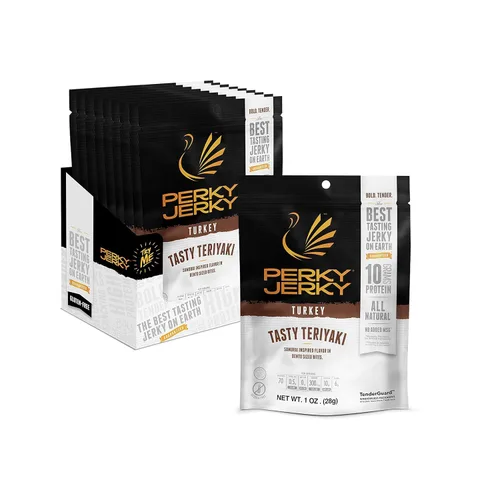 Vista 7 de Perky Jerky Carne seca original 100% alimentada con pasto, 1 onza (paquete de 12), sin antibióticos, 0.35 onzas de proteína por porción, baja