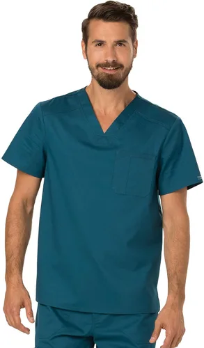 Vista 2 de Cherokee Conjunto de uniforme médico prémium para hombre, cuello en V y Azul Caribe