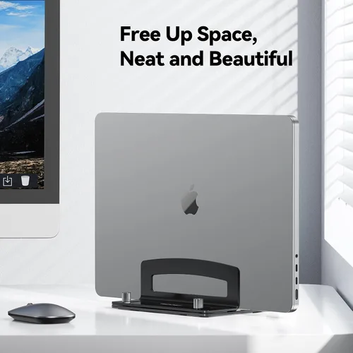 Vista 2 de TECKNET Soporte vertical para laptop, soporte ajustable de aluminio para laptop (hasta 17.3 pulgadas), soporte vertical que ahorra espacio con Black