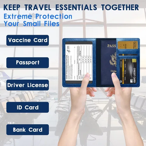 Vista 2 de Alsa Combo de portatarjetas de pasaporte y vacunación, funda con ranura para tarjeta de vacunación CDC, protector organizador de documentos de viaje