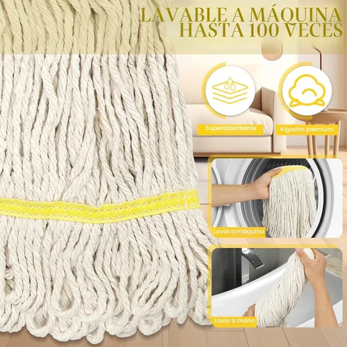 Vista 5 de Fregona Comercial, Industrial, de Algodón, Resistente, con Mango Largo, Fregona de Cuerda con Extremo en Bucle para Limpieza Húmeda para Hogar