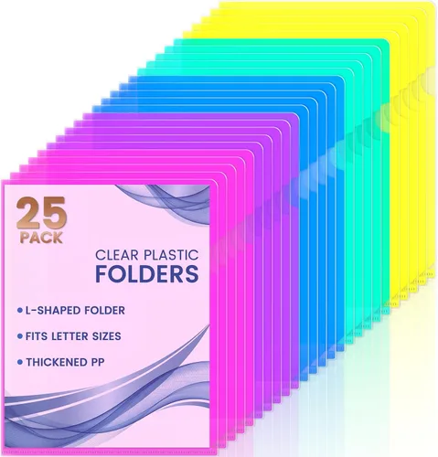 Vista 10 de Sooez Paquete de 25 bolsillos transparentes para carpetas de documentos para proyectos, carpetas de archivos de plástico tamaño carta, fundas