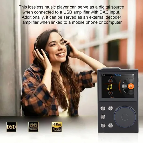 Vista 2 de Reproductor de música de alta fidelidad, pantalla HD de 2.4 pulgadas, reproductor de MP3 sin pérdidas, DSD DAC FLAC MP3, reproductor de audio
