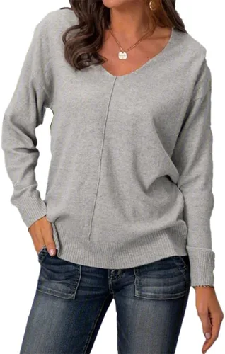 Vista 4 de Suéter casual para mujer, cuello en V, suave, ajustado, color liso, tejido suelto, sin botones