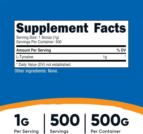 Vista 2 de Nutricost L-tirosina en polvo 17.64 oz - polvo puro de L-tirosina 1000mg por porción