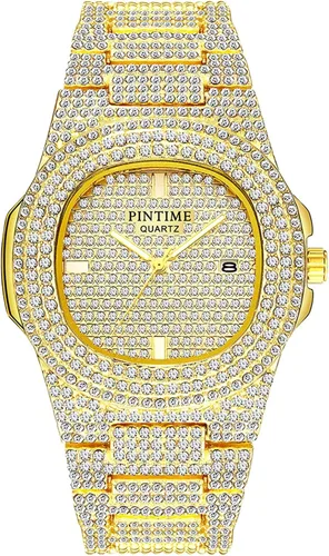 Vista 13 de Gosasa Reloj de Moda Hip Hop para Hombre, con Detalles de Cristal, Reloj Bling Bling, Caja Rectangular, Correa de Pulsera de Acero Inoxidable, Reloj