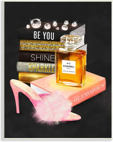 Vista 5 de Stupell Industries Botella de perfume motivacional Be You con tacón de pompón esponjoso, diseño de Ziwei Li Stupell Industries Black, 11 x 14