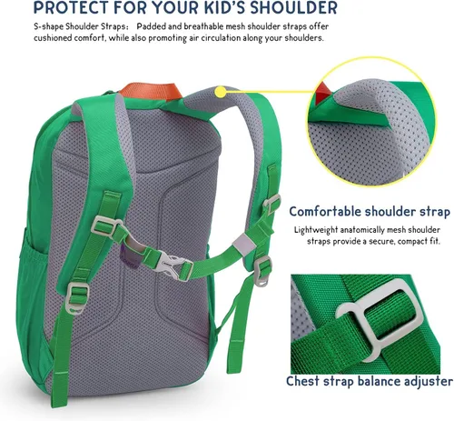 Vista 6 de Mountaintop Mochila para niños, senderismo, escuela, escuela primaria, mochilas para niños y niñas, 6459-verde-15l, M, Mochilas de viaje
