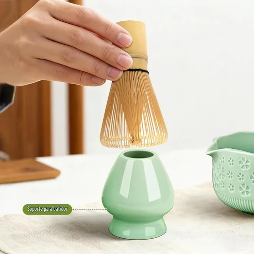 Vista 6 de Juego de batidor de matcha, kit de 7 piezas de fabricación de matcha con cuenco matcha, batidor y soporte de matcha, cuchara de bambú, soporte