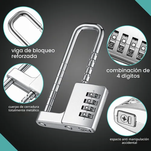 Vista 4 de Gisafai - 2 cerraduras combinadas de 4 dígitos para gabinete, en forma de U